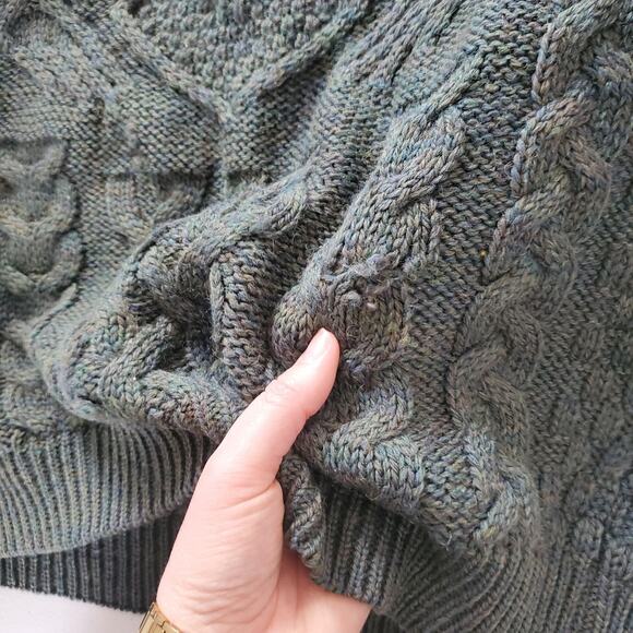 Celtic Country Sweater Mens Medium Green Cable Knit Aran Fisherman Crewneck - Picture 6 of 11